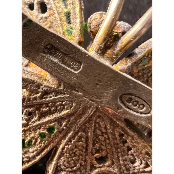Vintage Alieti Adriana 800 silver Italian enameled filigree butterfly brooch pin - Picture 5 of 15